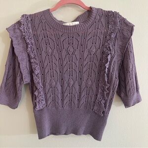 Karlie Open Knit Short Sleeve Lavender Sweater